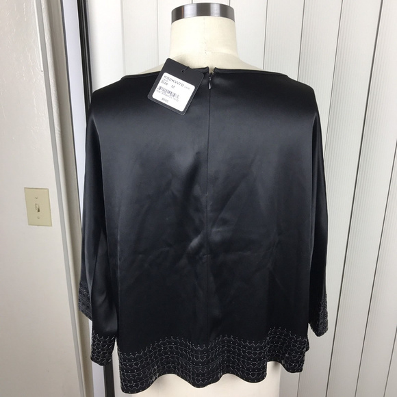 $695 St John Black Sequin-Trim Liquid Satin Top M - Picture 4 of 7